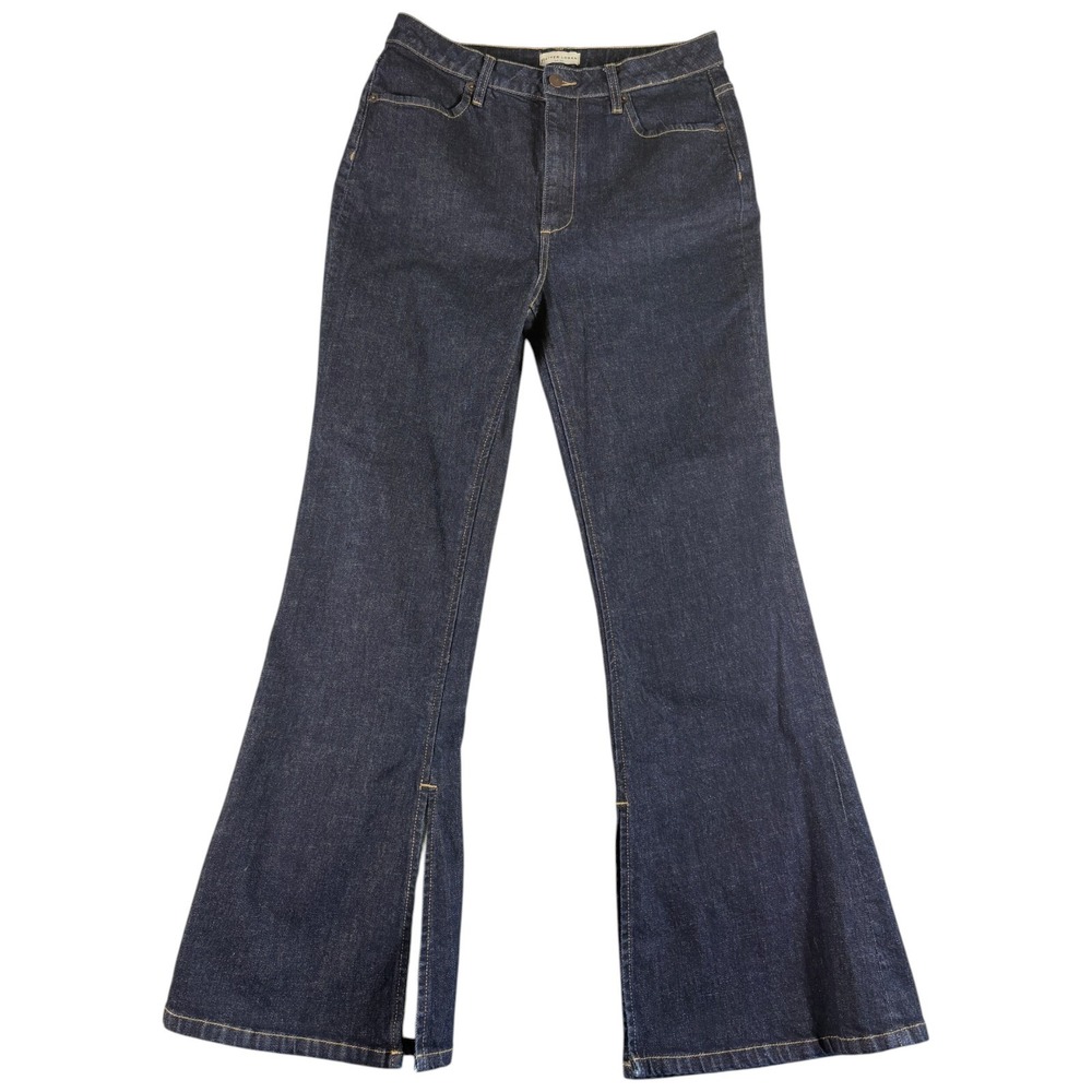 Oliver Logan Jeans Womens 31 Dark Blue Flare Split Hem Premium Stretch Midrise